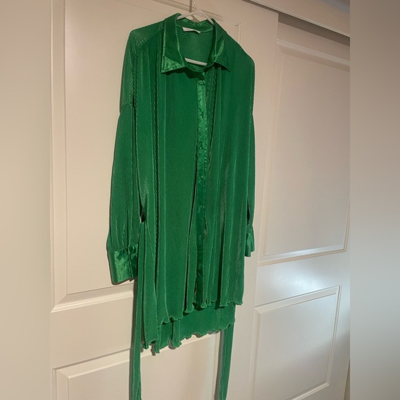 ON HOLD Till Wednesday 💚Green Pleated Button-Up Shirt Dress -12th Tribe - Picture 3 of 9